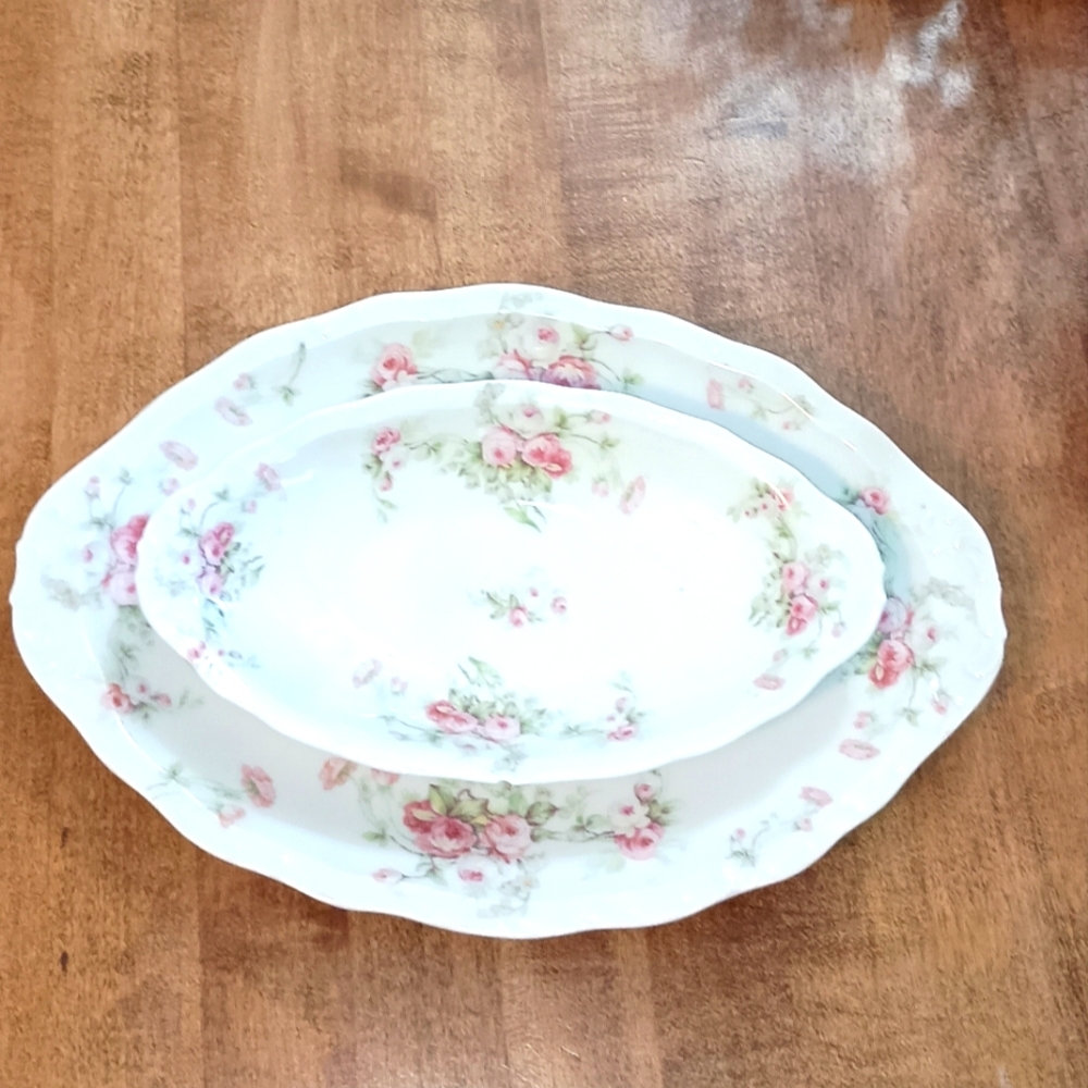 Vintage Limoges Elite Works Roses White pink Plater Set